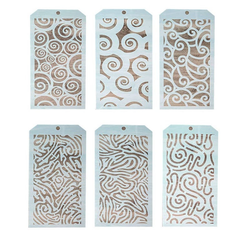 SLGIFT DIY Decorative Stencil Template for Scrapbooking Painting on Wall Furniture Crafts,Set of 6 (Seamless Wave) - Image 1